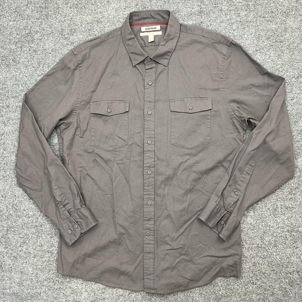 Goodthreads Shirt Mens XL Gray Button Up Long Sleeve Utility Workwear Pockets